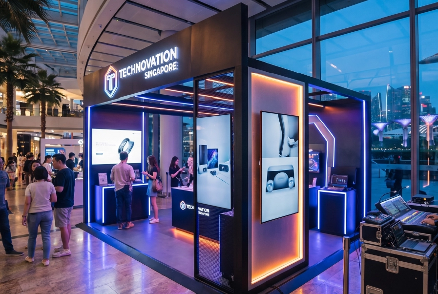 Custom-fabricated branded pop-up store and exhibition booth at a Singapore mall